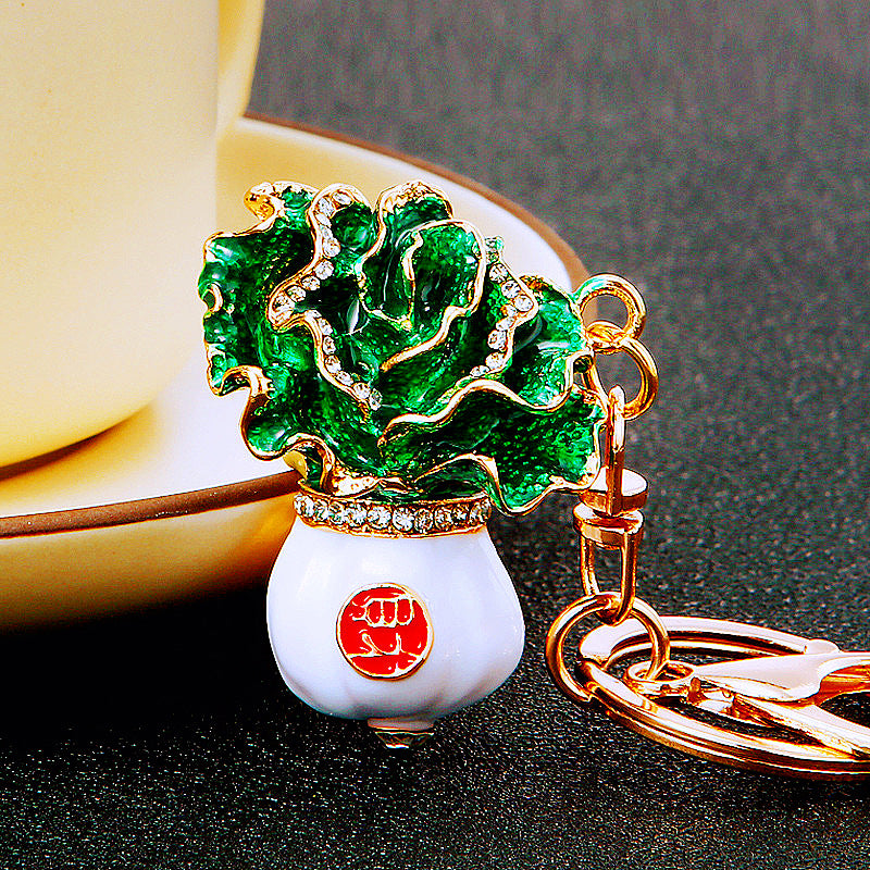 Wholesale Metal Pink Rhinestone Lucky Bag Keychain Chinese Style Car Key Accessory For Women Gift