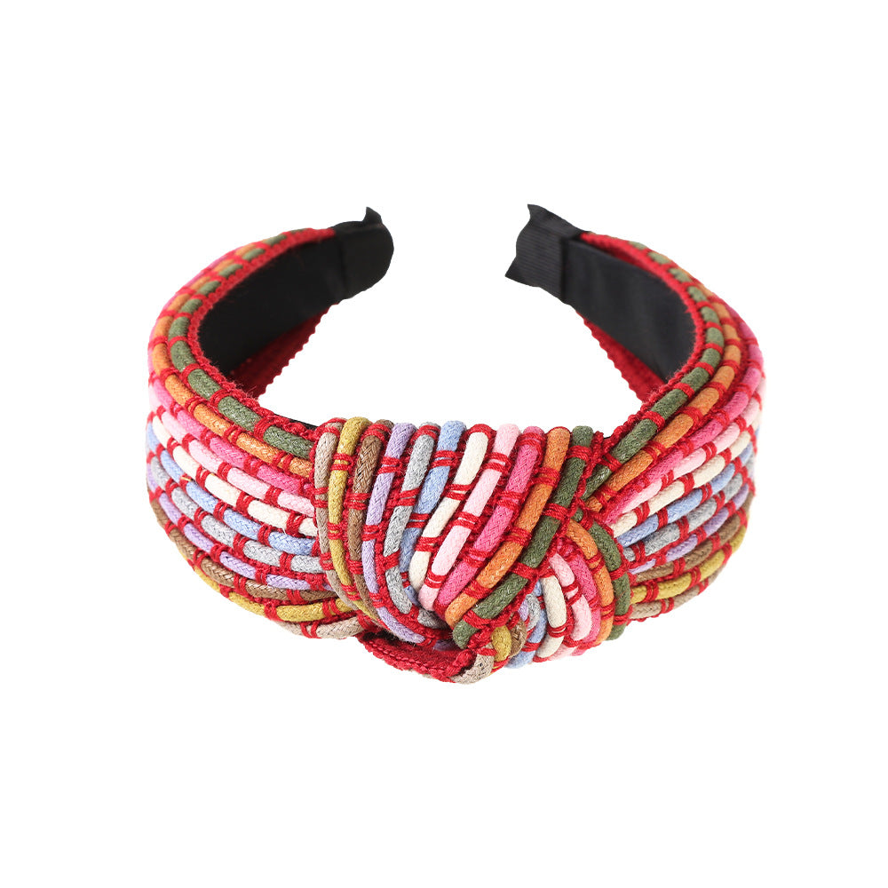 Wholesale Fabric Rainbow Rope Knotted Wide Brim Headband