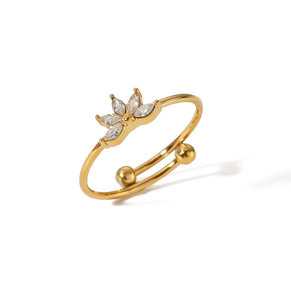 Wholesale Opening Adjustable Geometric Flower Stainless Steel Plated 18K Diamond Ring