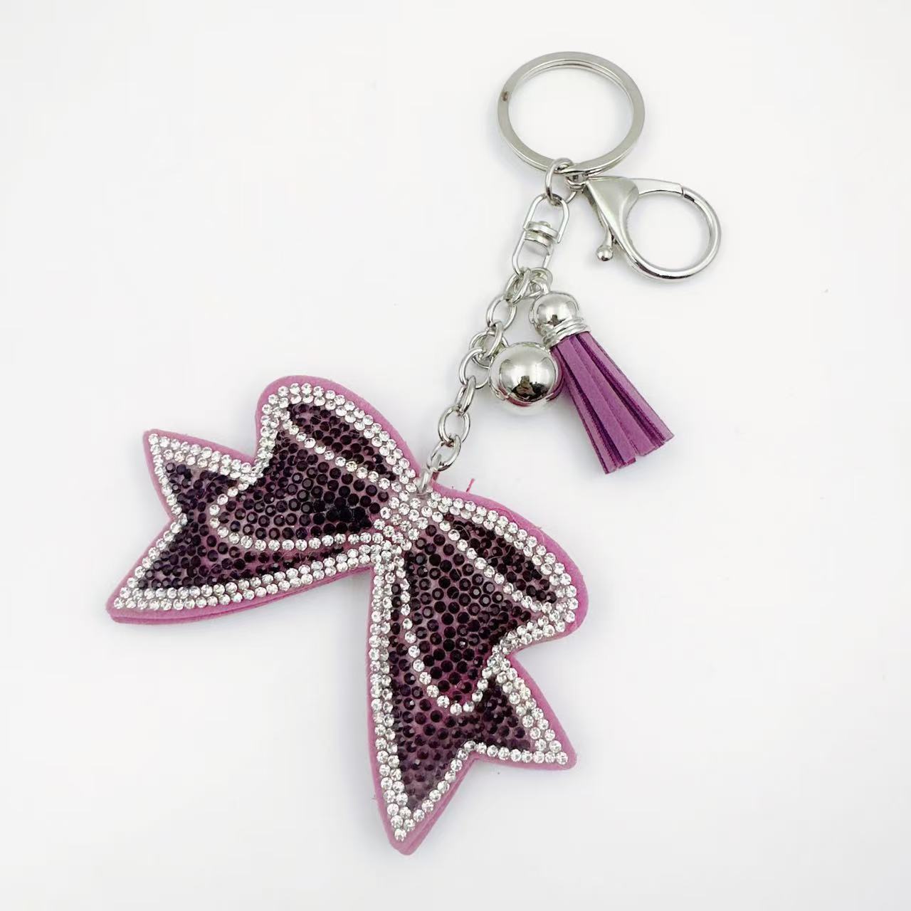 Wholesale 12pcs creative bow rhinestone keychain cute rhinestone bag tassel pendant