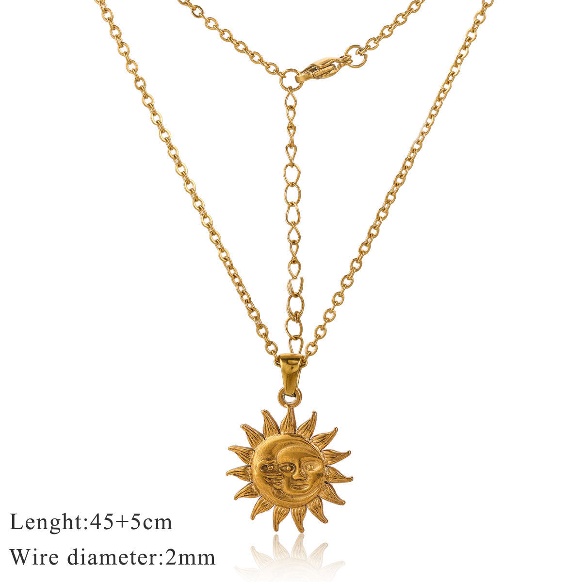 Wholesale Gold Retro Sun Ray Pendant stainless steel necklace