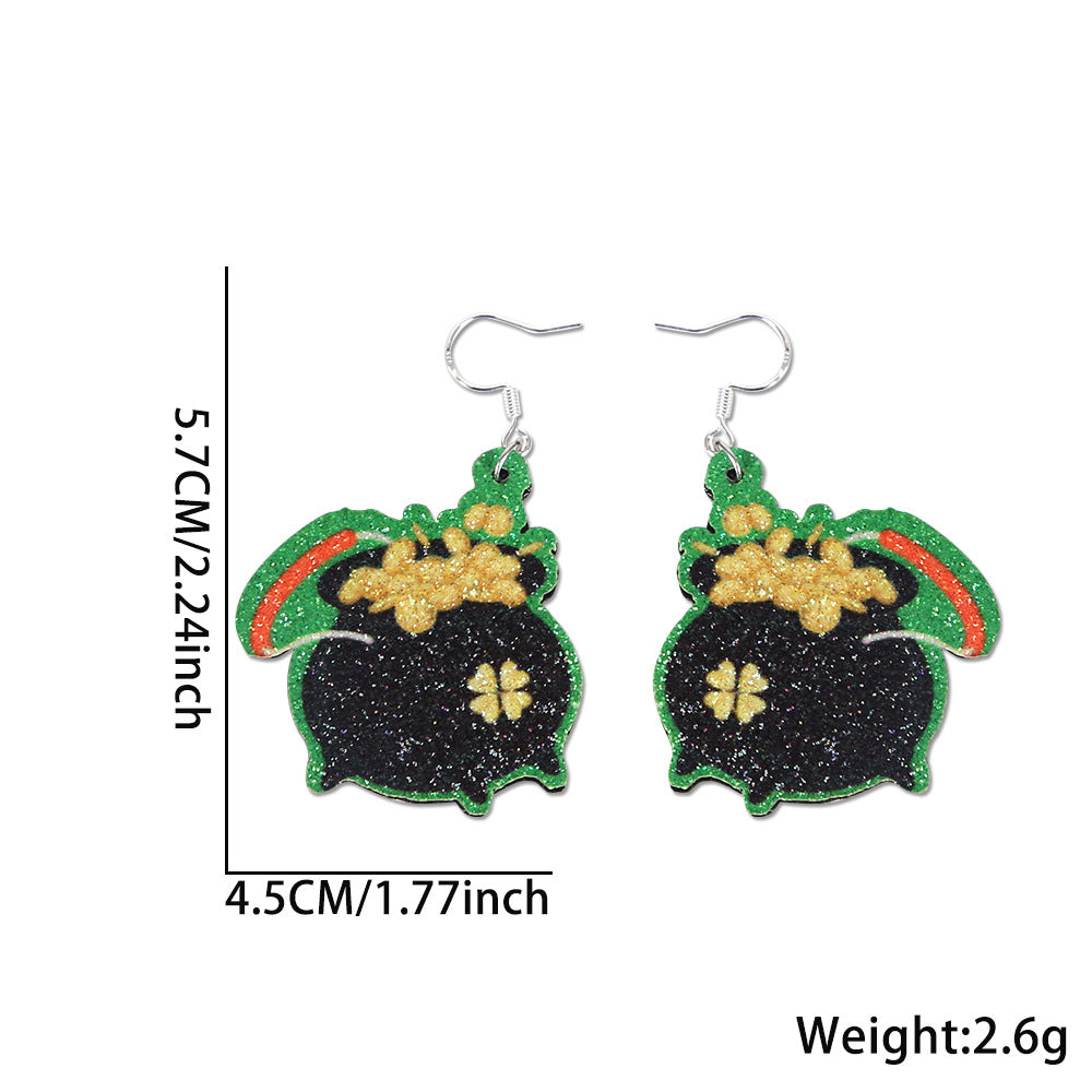 Wholesale St.  Patrick' s Day glitter green shamrock earrings