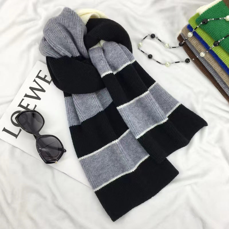 Wholesale Autumn and Winter Color Matching Striped Knitted Woolen Scarves