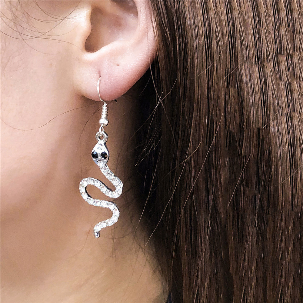 Wholesale Exaggerated snake earrings long diamond earrings