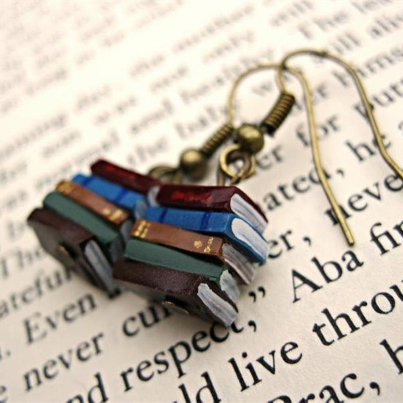 Wholesale Gothic Retro Creative Stacking Book Library Color Earrings