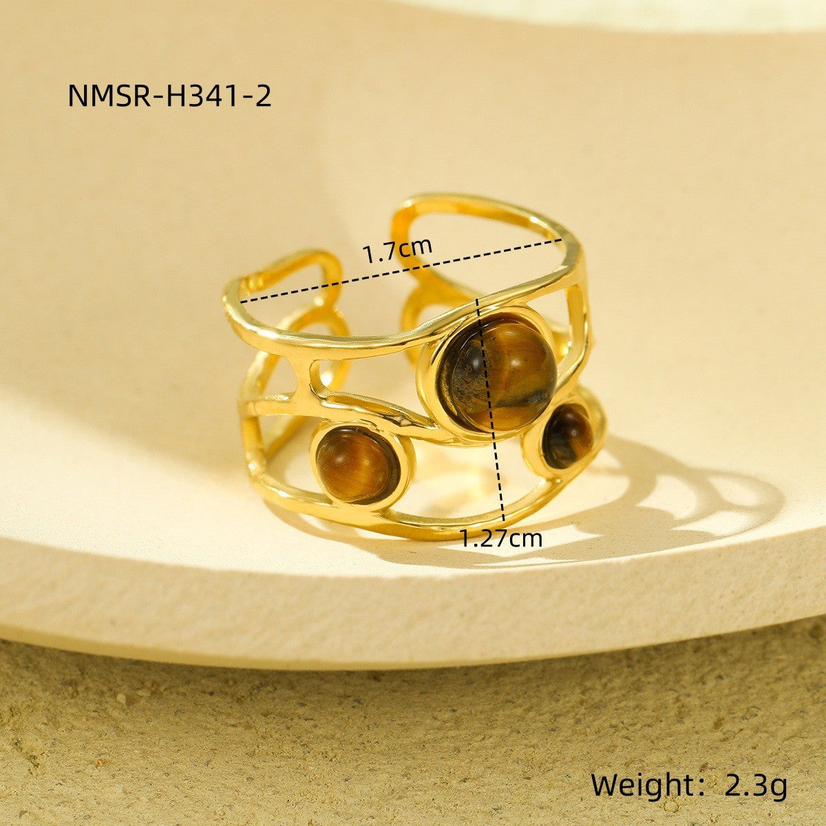 Wholesale Geometric shaped tiger eye stone stainless steel ring
