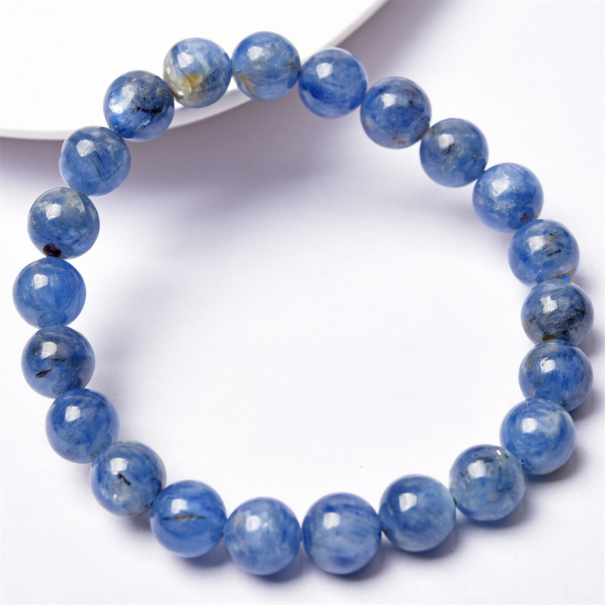 Wholesale Natural Brazil Kyanite Single Circle Bracelet Blue Velvet Crystal Round Bead Bracelet