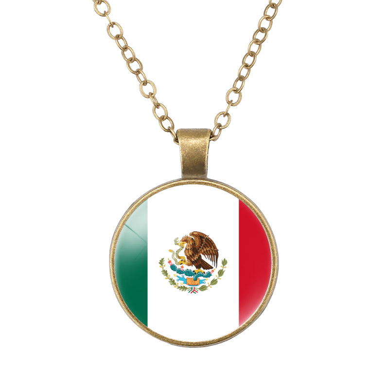 Wholesale North American National Flags Time Gem Round Retro Pendant Necklace