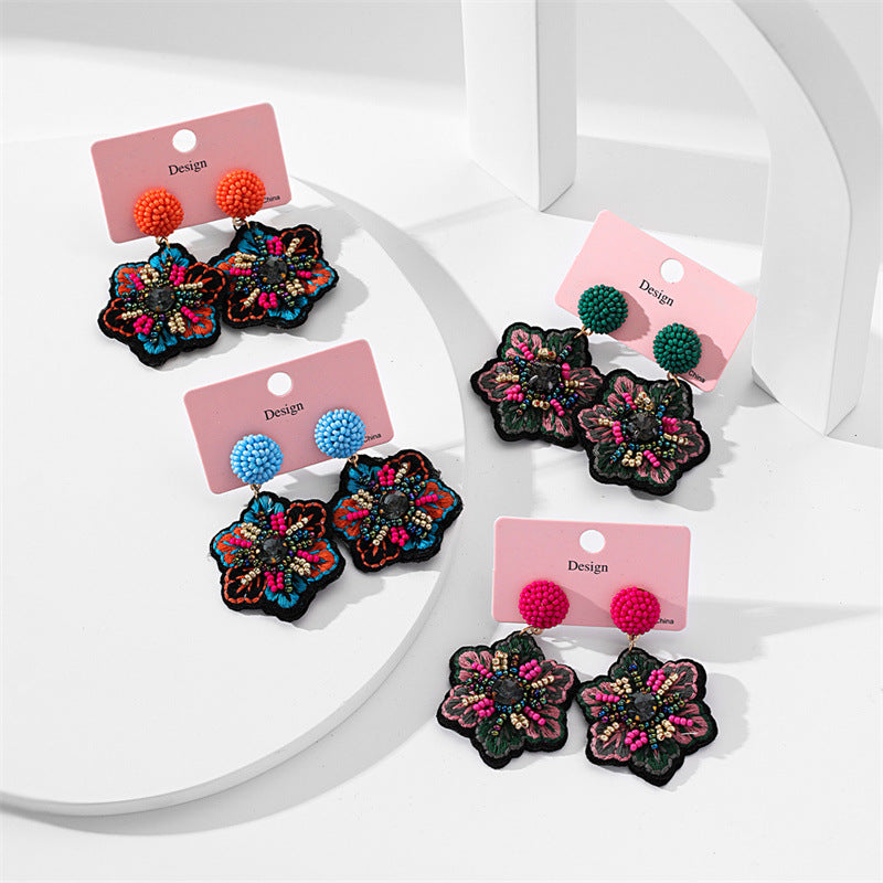 Wholesale Popular Embroidery Fabric Hand-woven Rice Bead Earrings