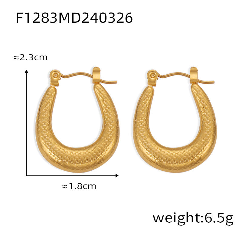 Wholesale Titanium Steel Gold Plated Geometric U Shape Texture Earrings