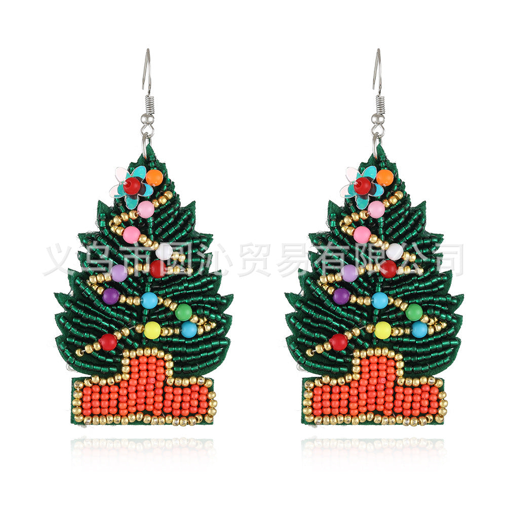 Wholesale Christmas Rice Beads Handmade Christmas Tree Old Man Snowflake Felt Earrings