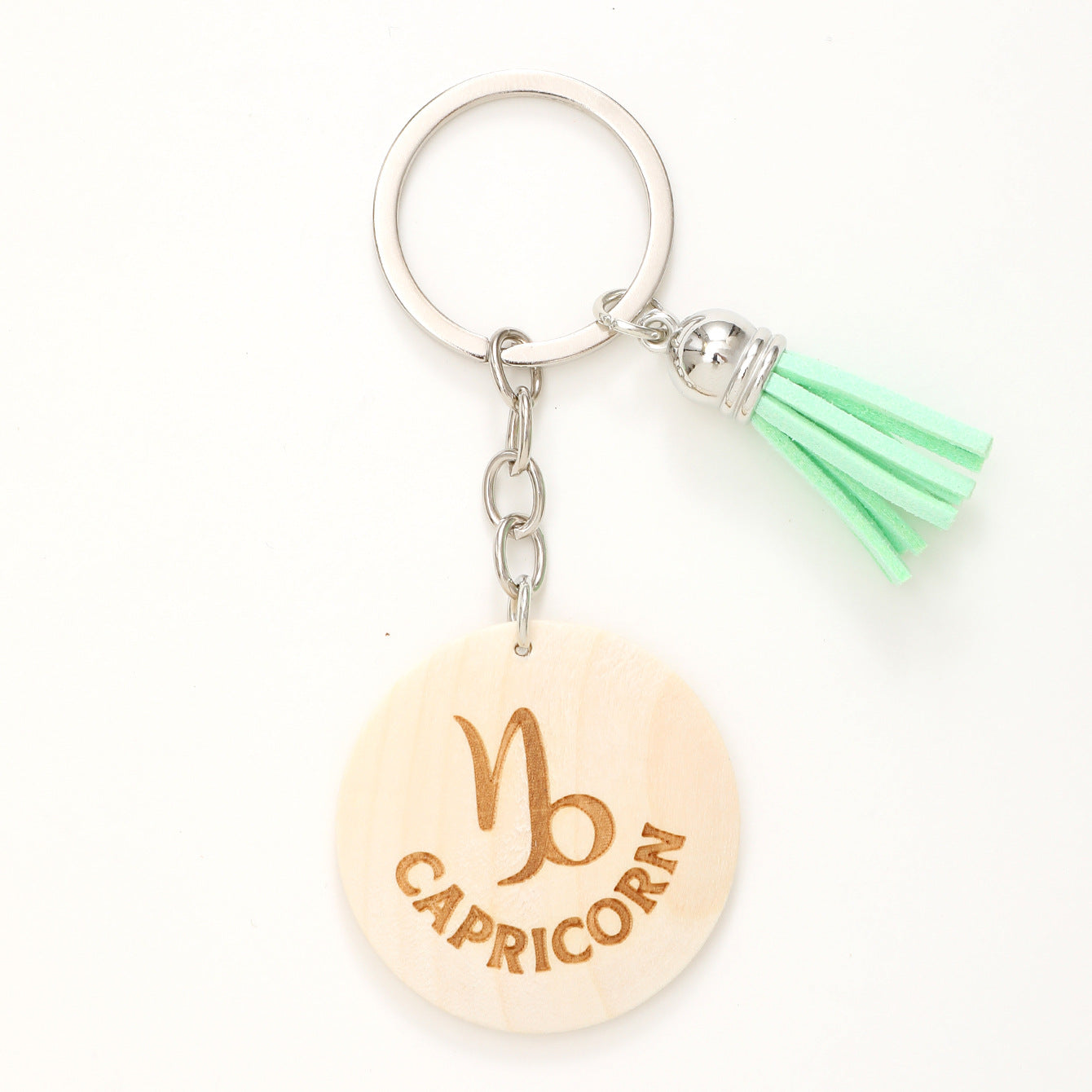 Wholesale Simple Style Wooden Round Twelve Constellation Letter Pattern Tassel Keychain