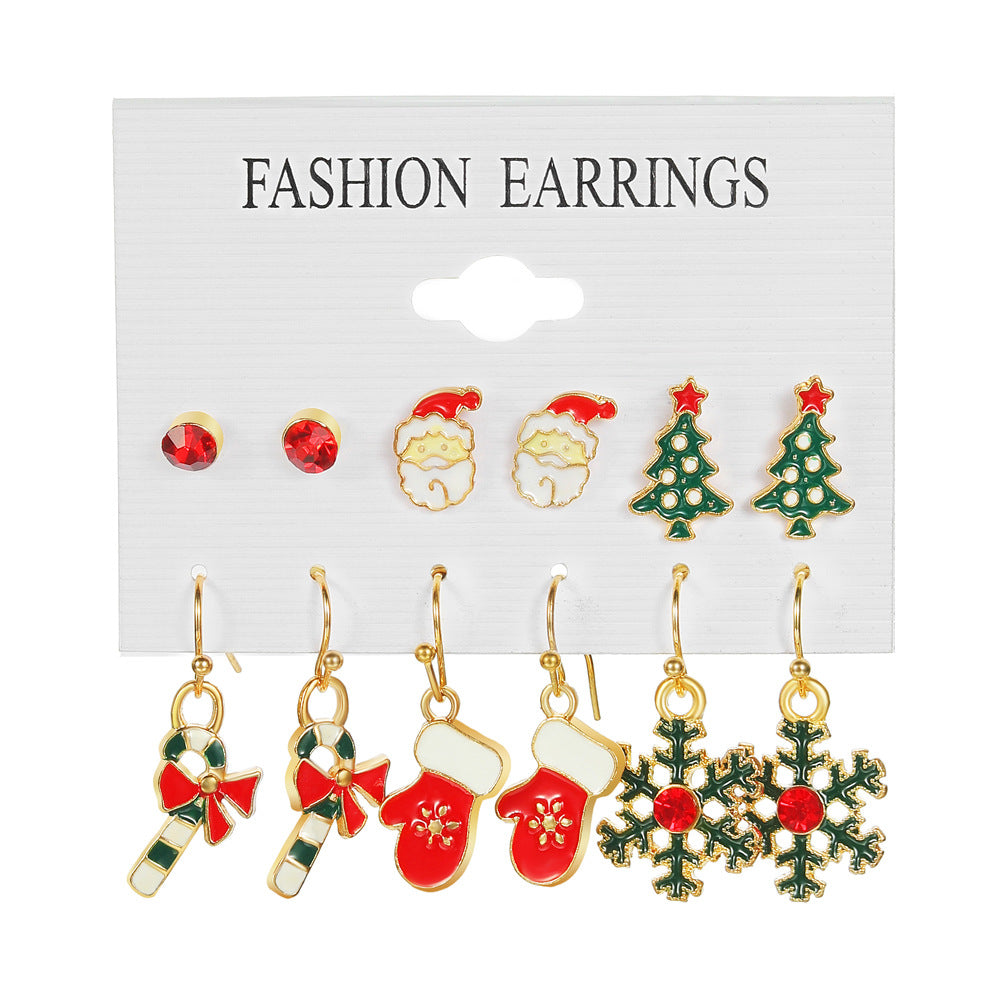 Wholesale Oil Drop Christmas Bell Elk Earring Set