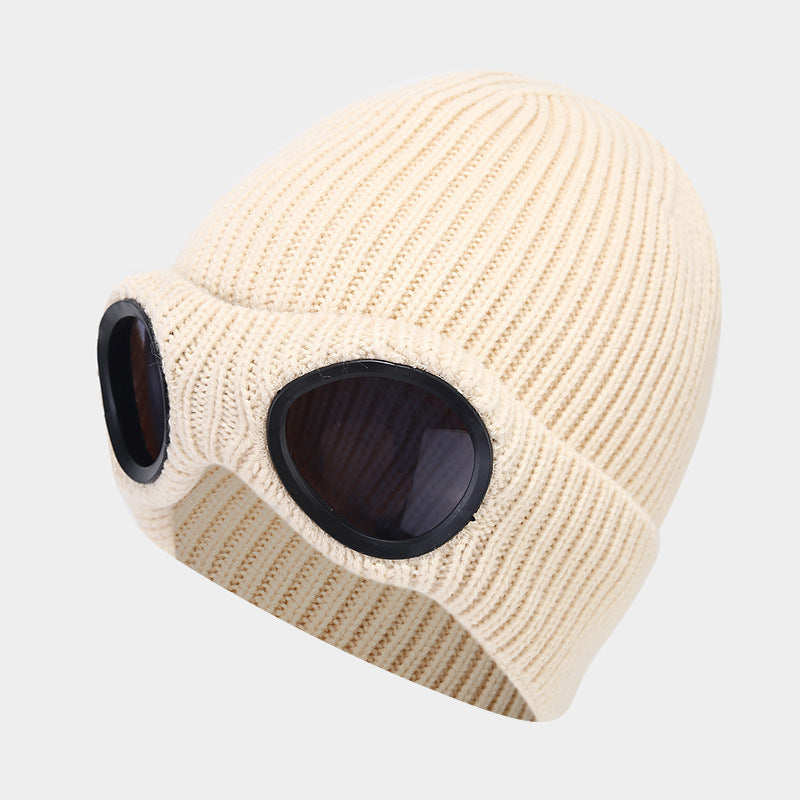 Wholesale Woolen Glasses Hat, Ear Protection Knitted Hat Plus Velvet Warm Outdoor Ski Hat