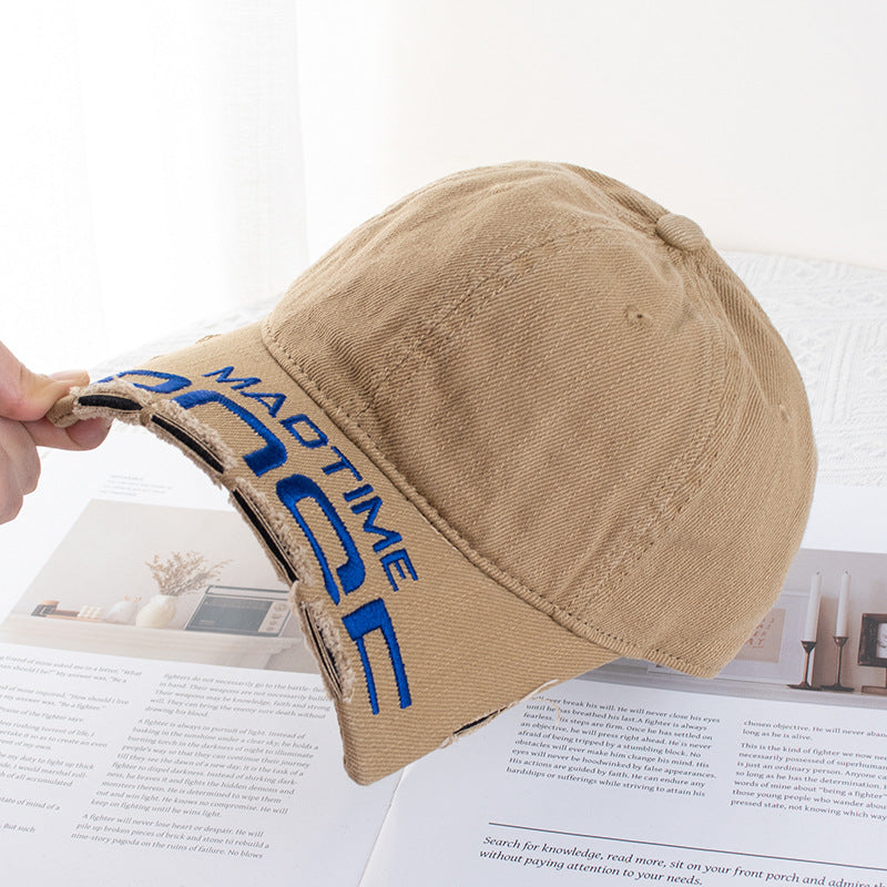 Wholesale Vintage broken brim leopard print large head circumference raw edge distressed baseball cap