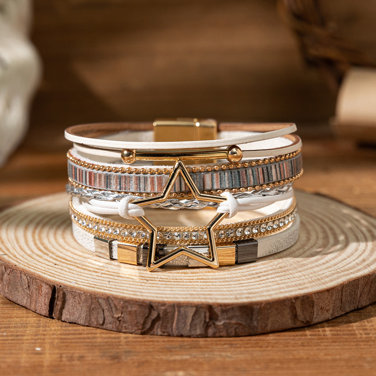 Wholesale Bohemian style pentagram magnetic buckle Layered Bracelet Set