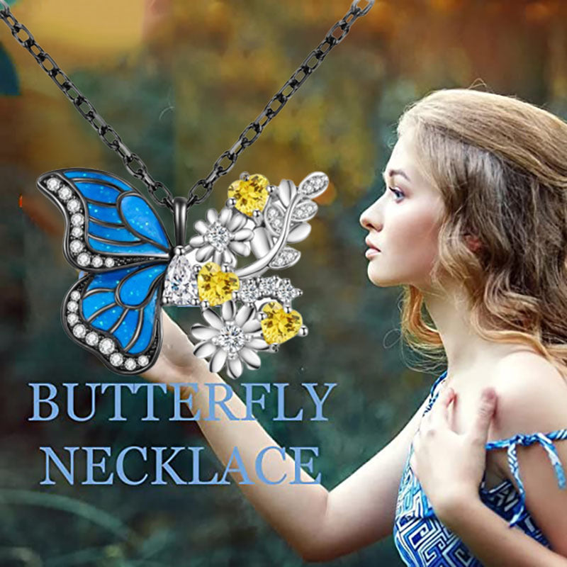 Wholesale Two-tone metal flower butterfly niche design clavicle pendant necklace