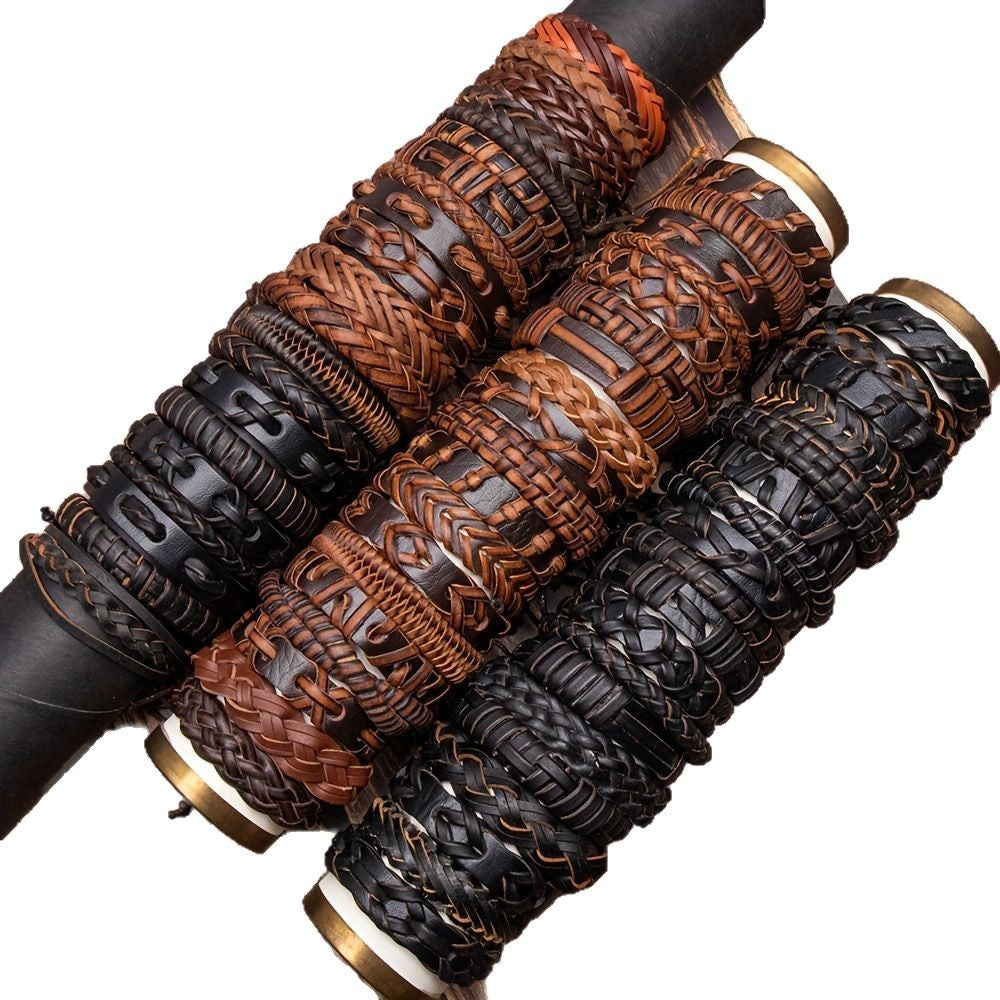 Wholesale 20Pcs/ 30Pcs/ 50Pcs Retro Simple Pu Leather Braided Bracelet Retro Bracelet