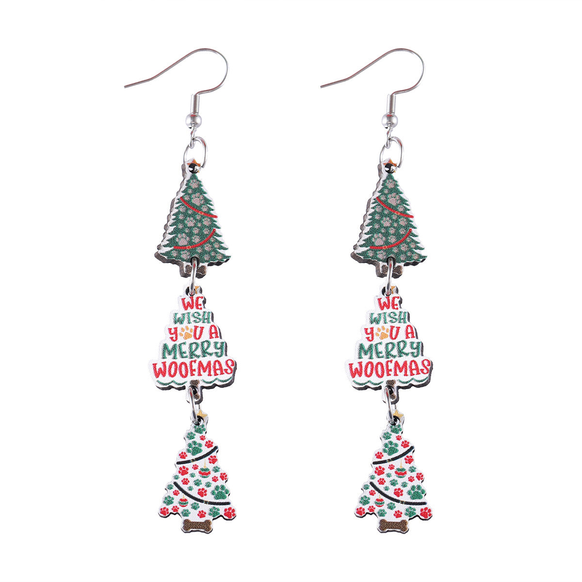 Wholesale Christmas Triple Wooden Double-Sided Earrings