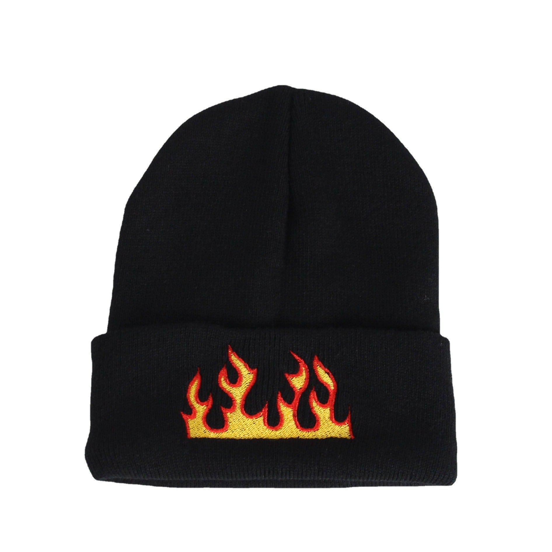 Wholesale Acrylic Flame Embroidery Knitted Hat Beanie
