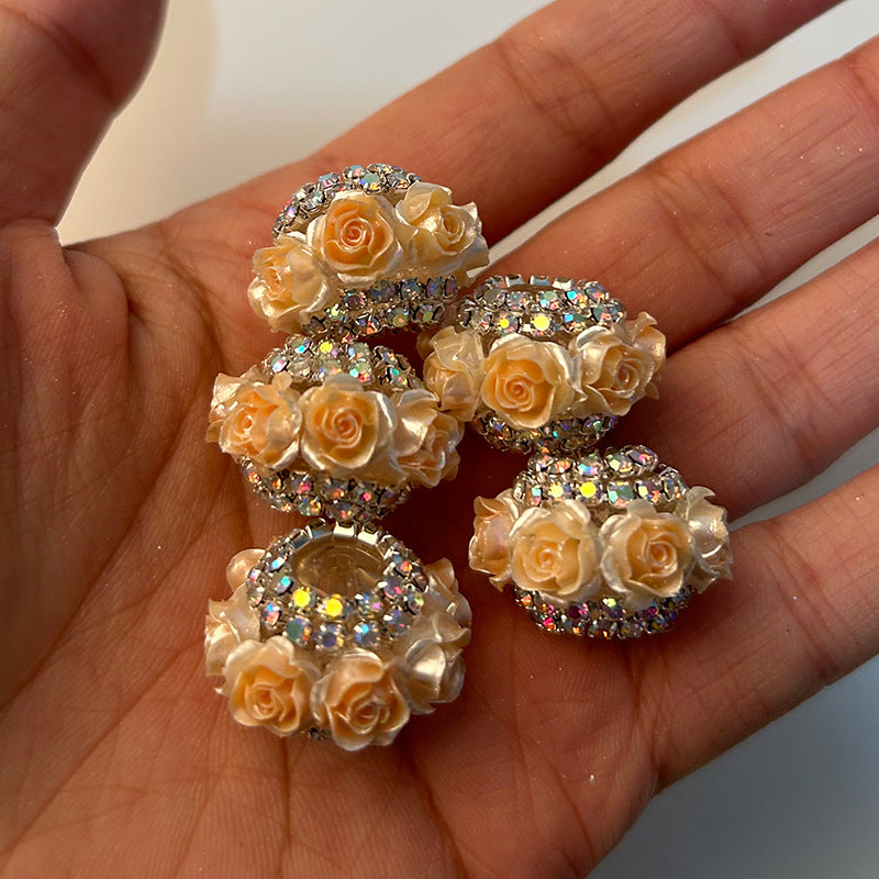 Wholesale 10pcs Pearlescent Camellia Rose with Diamond Acrylic Beads