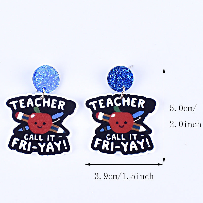 Wholesale Teacher's Day Back To School Season Pencil Rainbow Book Bag Book Red Apple Acrylic Earrings