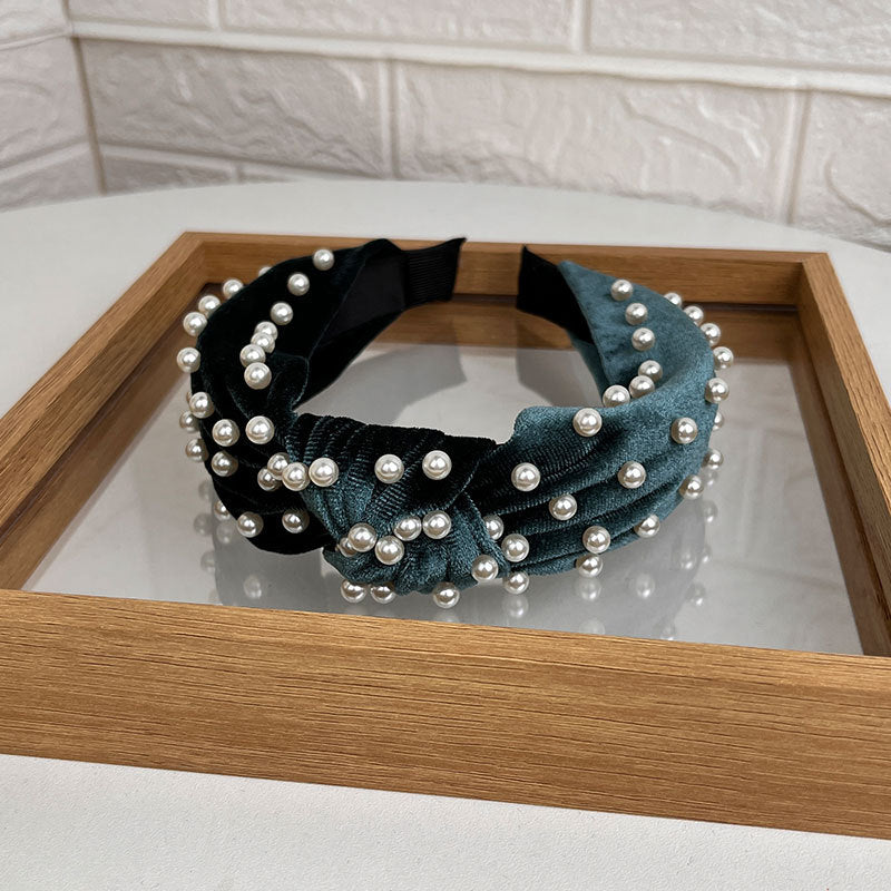 Wholesale Gold Velvet Fabric Beaded Knotted Headband