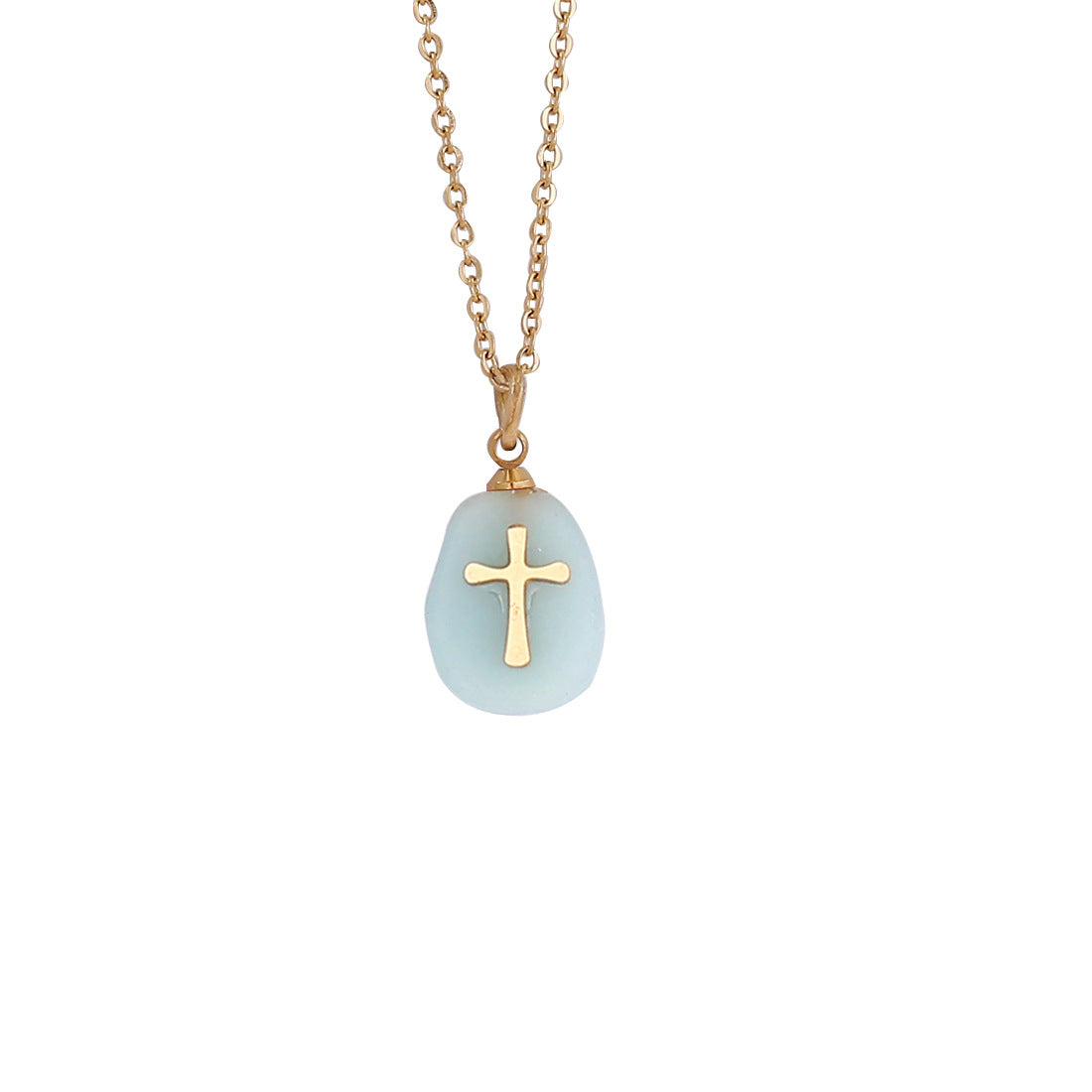 Wholesale natural stone cross necklace simple clavicle chain stainless steel necklace