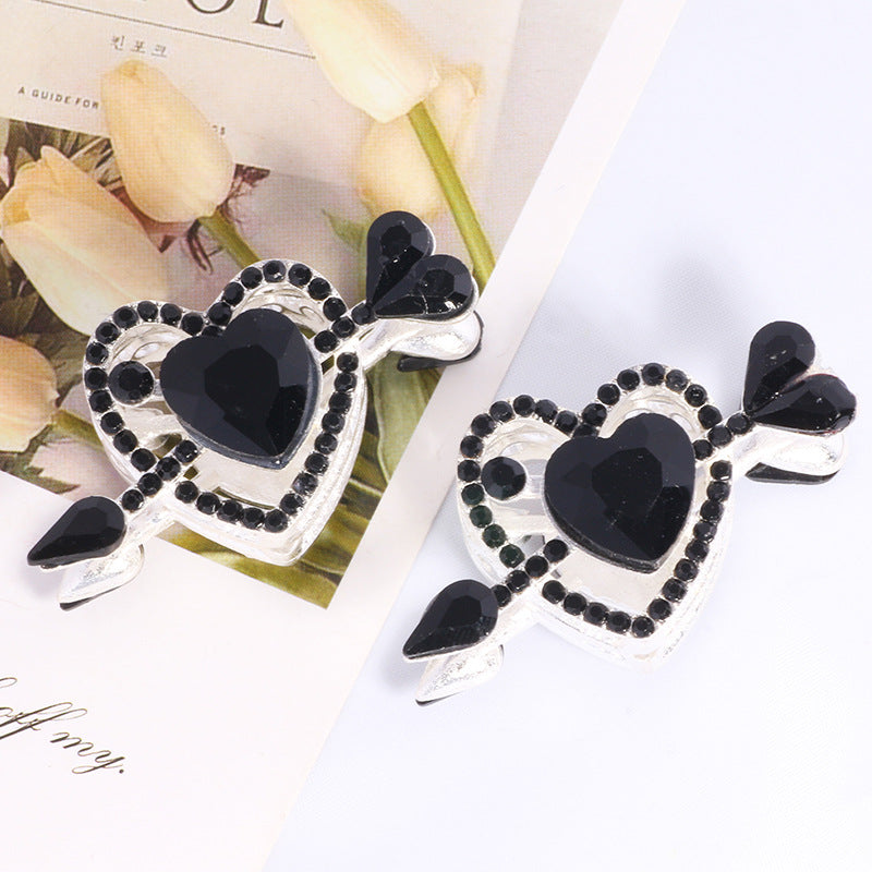 Wholesale  2PCS/Pack Double-sided alloy rhinestones one arrow through the heart love diamond ball straight hole beads DIY mobile phone chain keychain necklace accessories