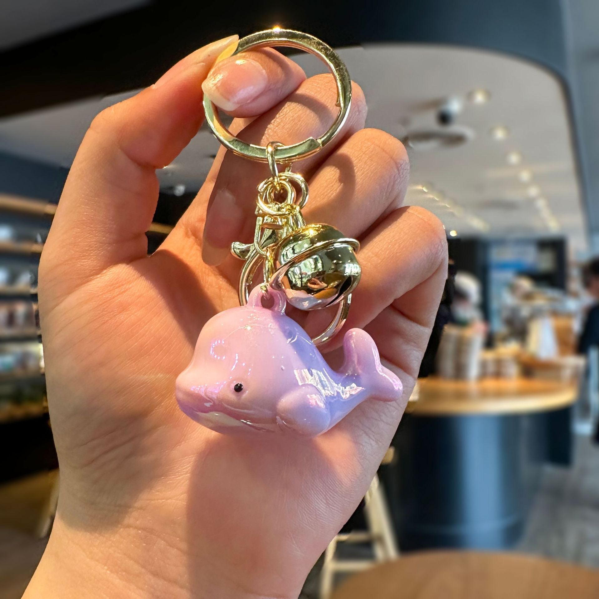 Wholesale Electroplating Colorful Dolphin Color Changing Bell Acrylic Keychain
