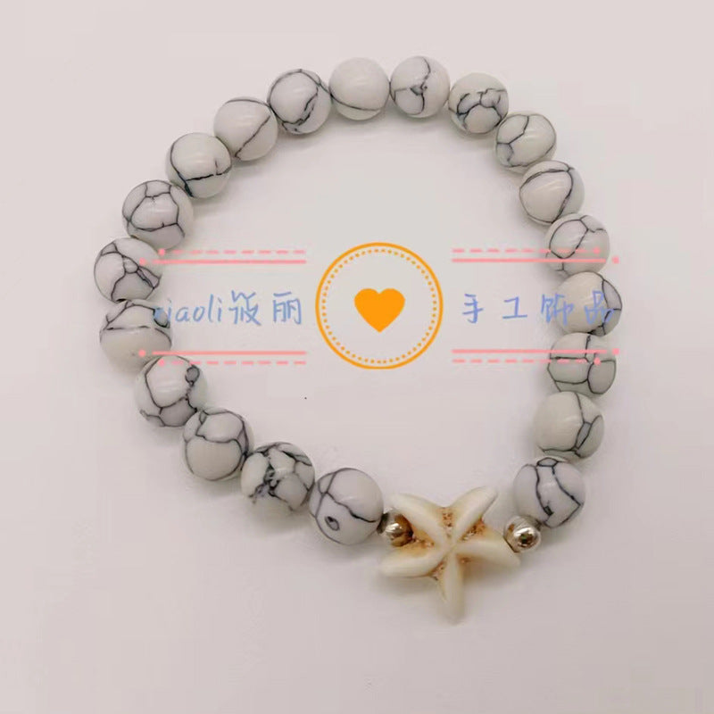 Wholesale Turtle Starfish Elastic Beaded White Blue Turquoise Bracelet