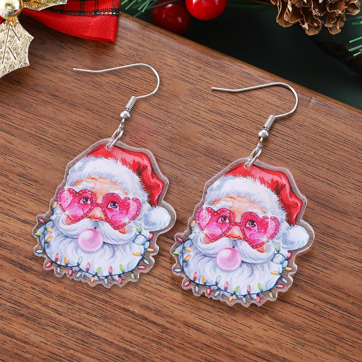 Wholesale Christmas Fun Leopard Pendant Y2K Acrylic Earrings