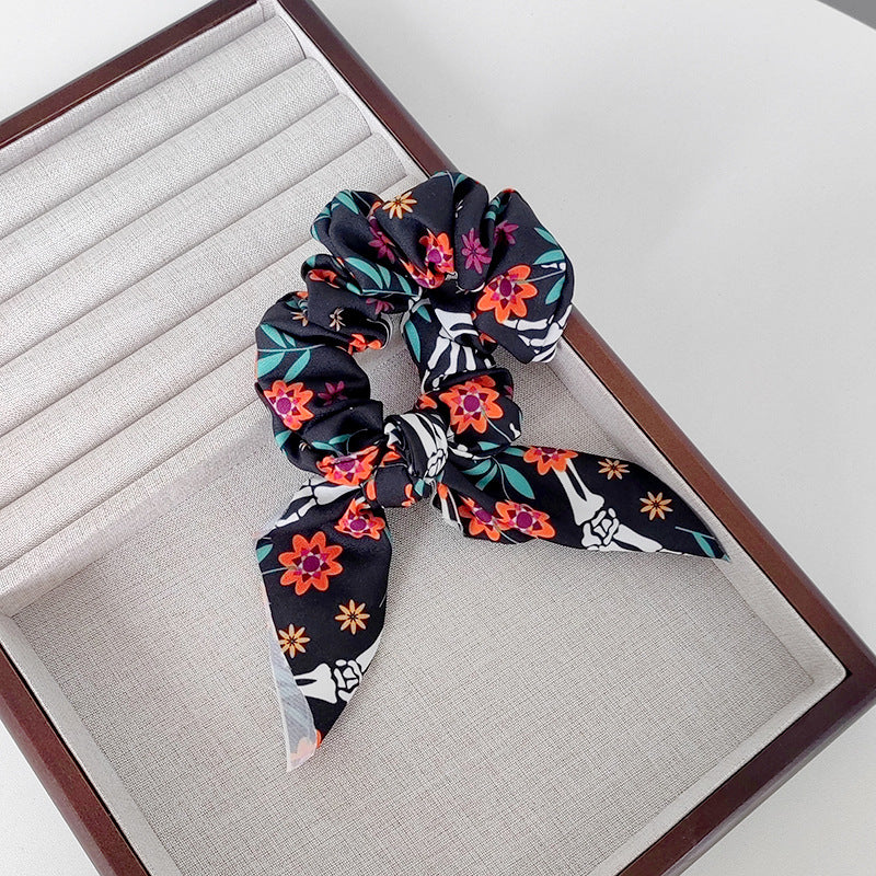 Wholesale Hair Ring Fabric Printing Pumpkin Ghost Bat  Strap