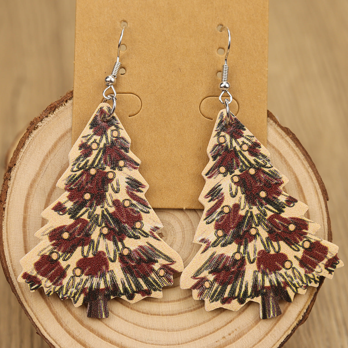 Wholesale Cute Christmas Tree  Plaid Christmas Tree Leopard Print Women' s Earrings