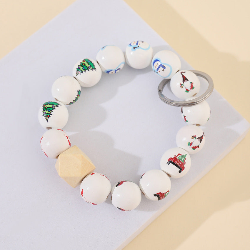 Wholesale Christmas Wooden Beaded Wrist Keychain