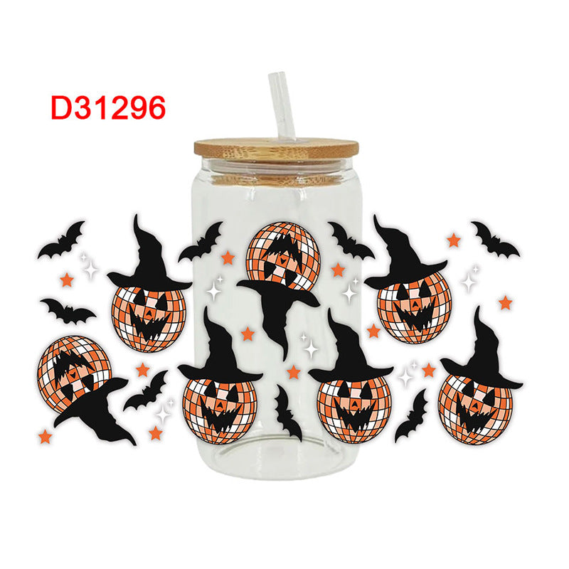 Wholesale Black and white cartoon ghost  16oz Cup UV DTF Wraps