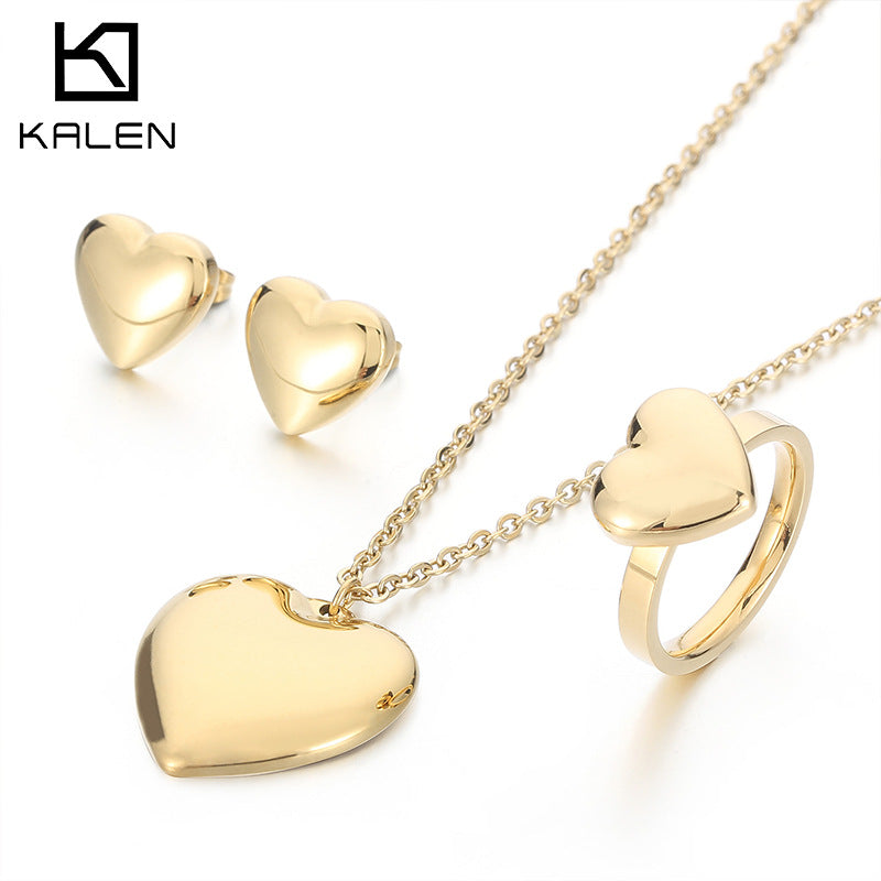 Wholesale Heart Shape Necklace Earrings Jewelry Gold Plated Set