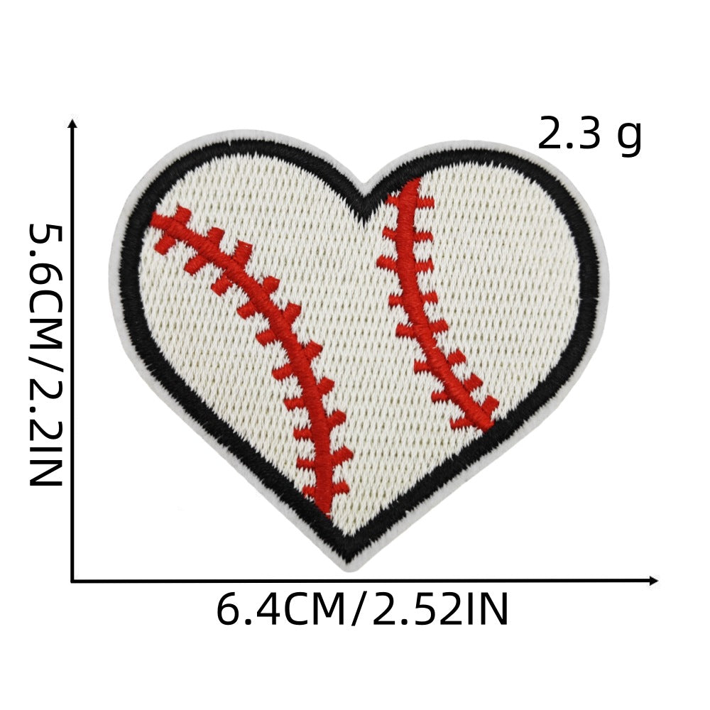 Wholesale Heart Shaped Sports Embroidered Patch Cartoon Soccer Basketball Bowling Design Polyester Thread Hat Decorative Accessory Fashion Craft Supply