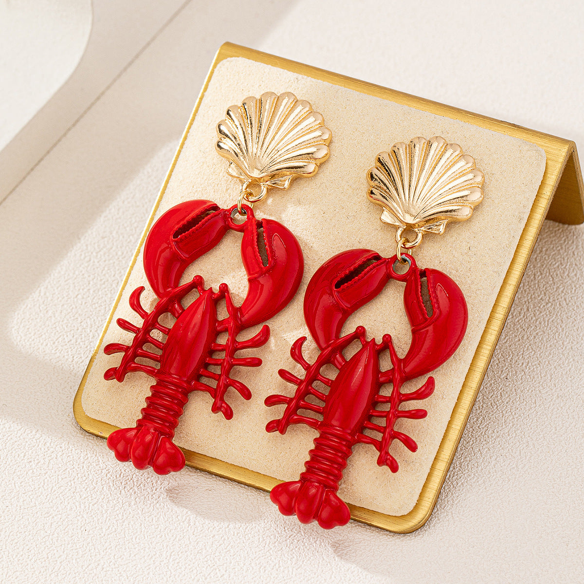 Wholesale Marine Life Series Red Lacquered Lobster Metal Shell Earrings