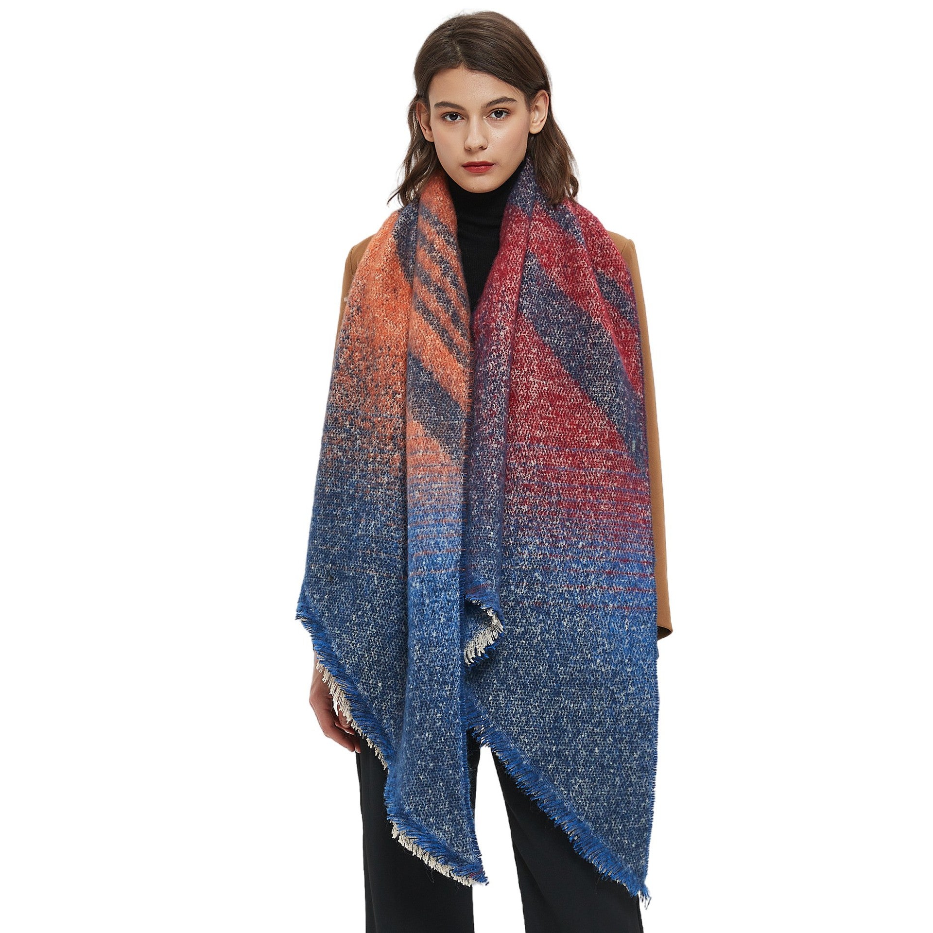 Wholesale New Ladies Shawl Autumn and Winter Thick Boucle Yarn Striped Angled Polyester Scarf