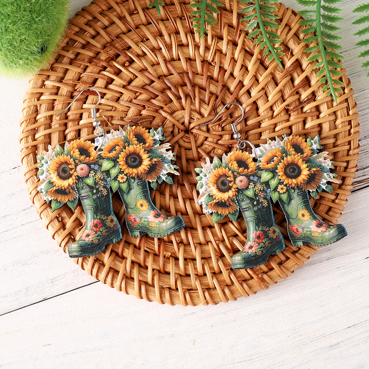 Wholesale Western wind cowboy boots wooden double-sided earrings