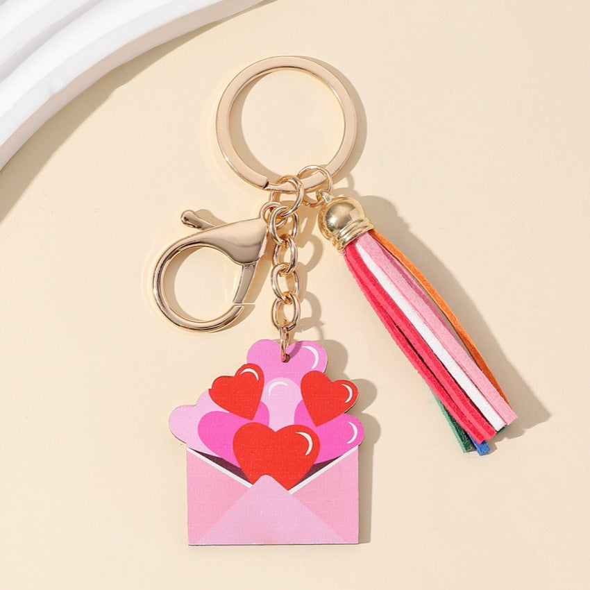 Wholesale Valentine's Day Love Truck Tassel Wooden Keychain