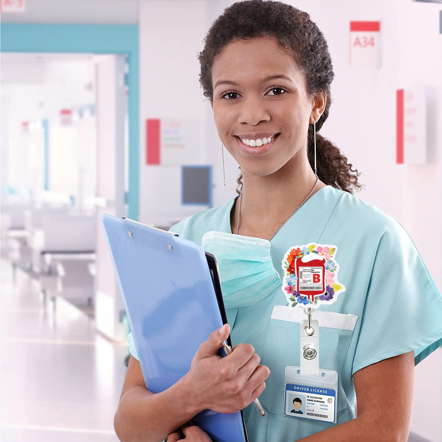 Wholesale Glitter Acrylic Blood Type Medical Retractable Keychain