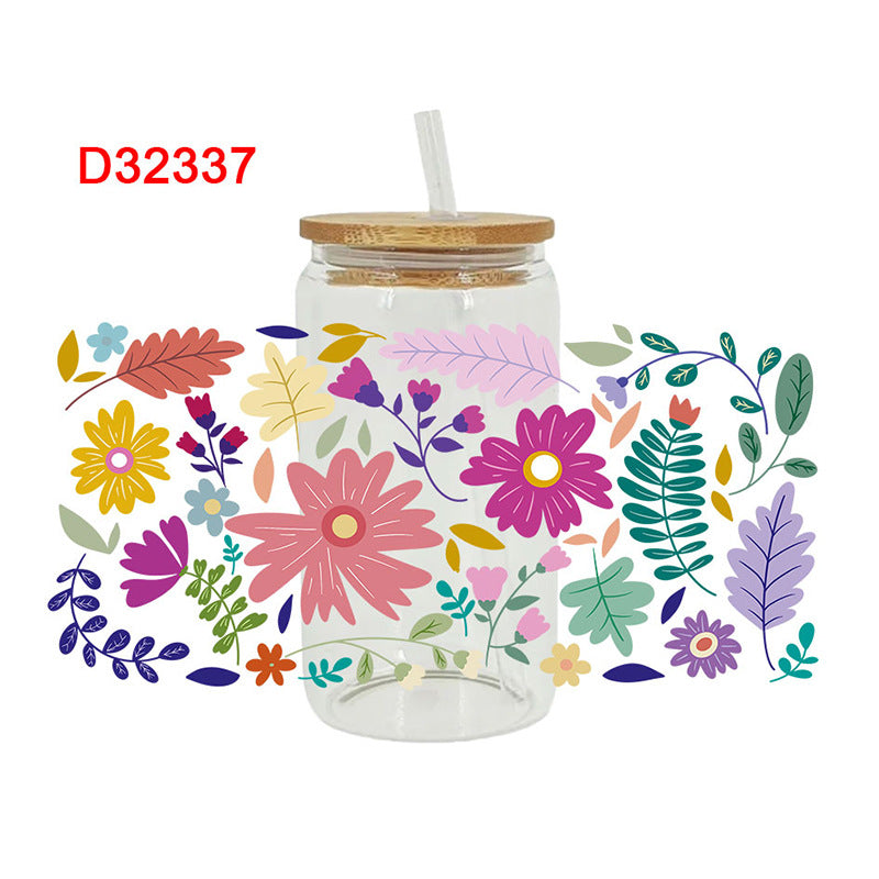 Wholesale Colorful flowers and plants  16oz Cup UV DTF Wraps