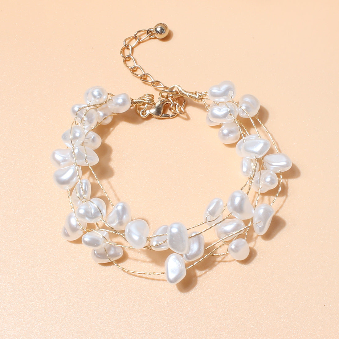 Wholesale simple retro pearl multi-layer temperament sweet wind gold bracelet