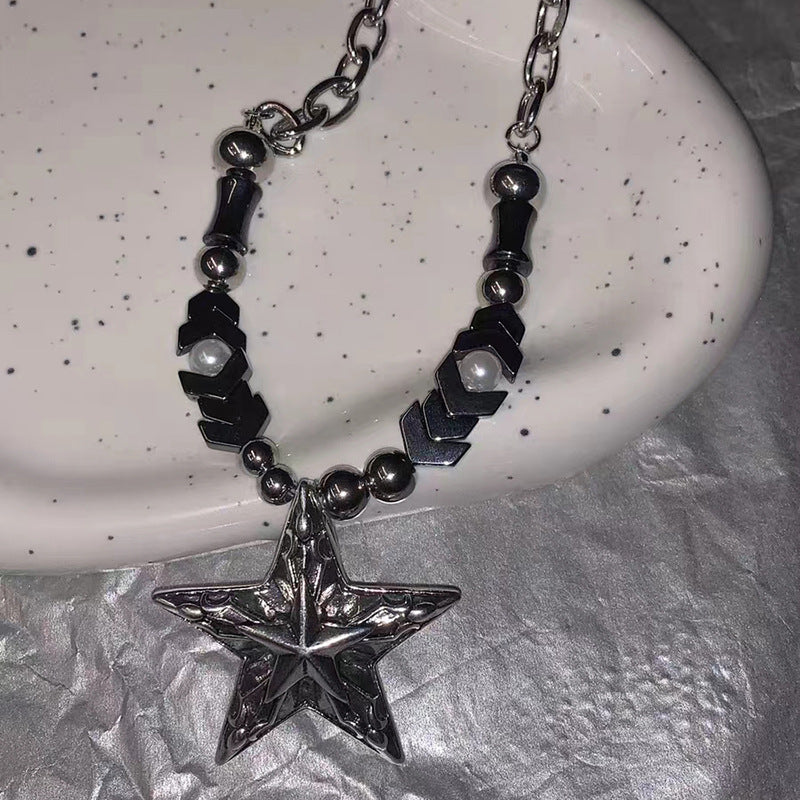 Wholesale heavy industry beaded star titanium steel girl punk style niche necklace
