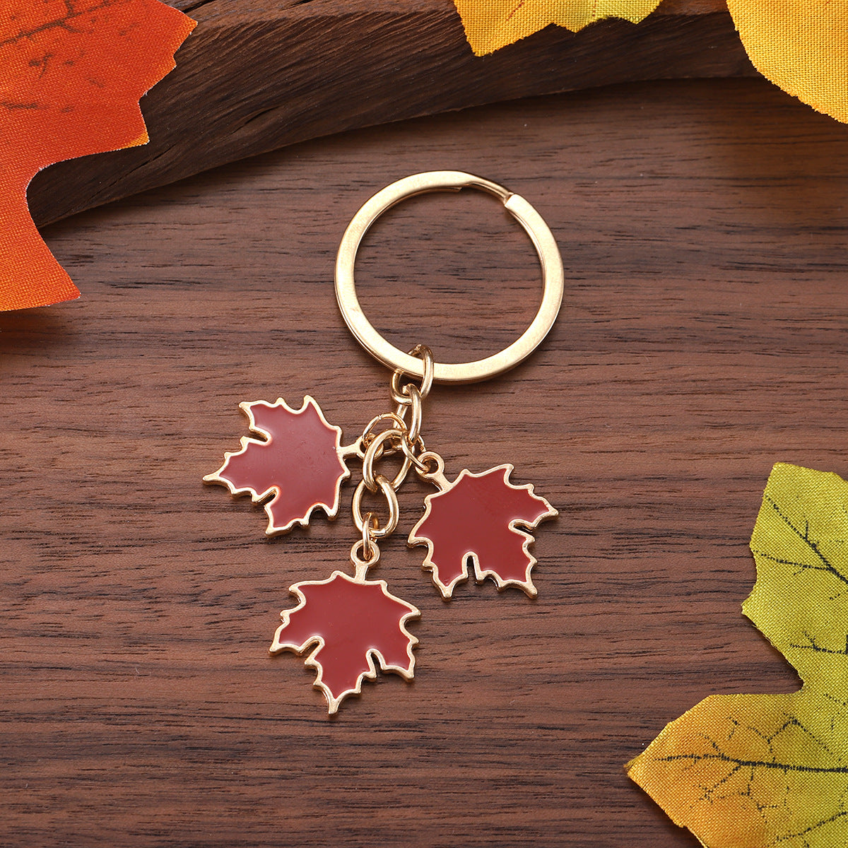 Wholesale Fall Thanksgiving Colorful Maple Leaf Oil Droplet Keychain