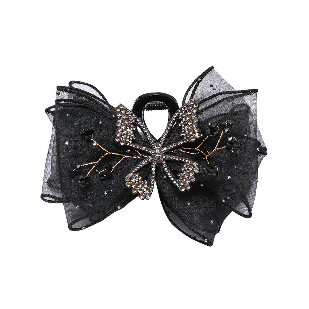 Wholesale Mesh Bowknot Grabbing Clip With Drill Retro Simple Curly Hair Headdress With Polka Dot Hair Clip