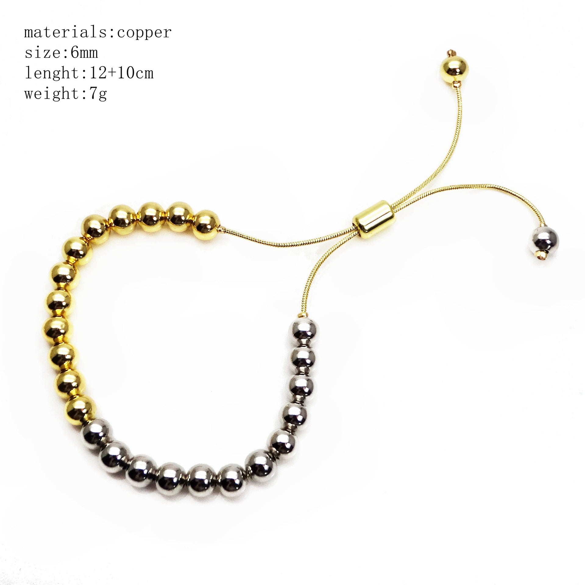 Wholesale Gold-plated Copper 4mm5mm6mm Round Bead Copper Bead Adjustable Bracelet