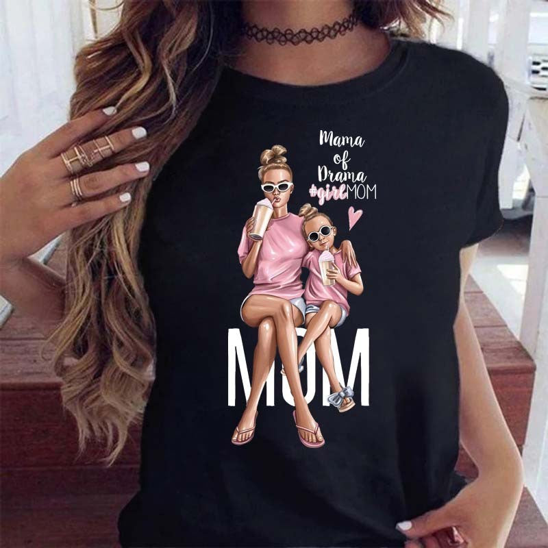 Wholesale Mother's Day Mother's Print Loose Polyester Short Sleeves